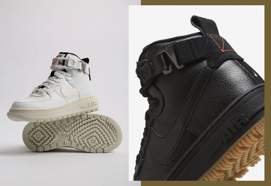 Жіночі зимові черевики Nike Air Force 1 High Utility 2.0 у двох кольорових рішеннях «Summit White» та «Black Gum».